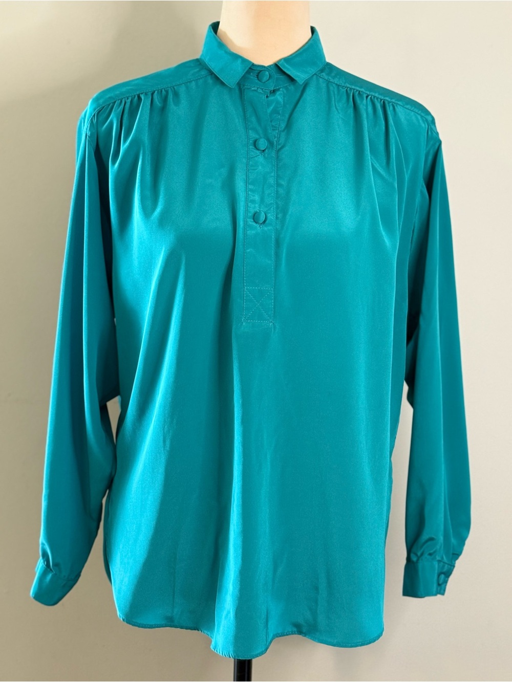 Doncaster vintage teal dressy 3/4 button up top long sleeves SZ 4
